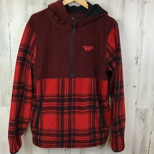 Fly Racing Half Zip Pullover Soft Fleece Hoodie M Red Plaid 
Great condition